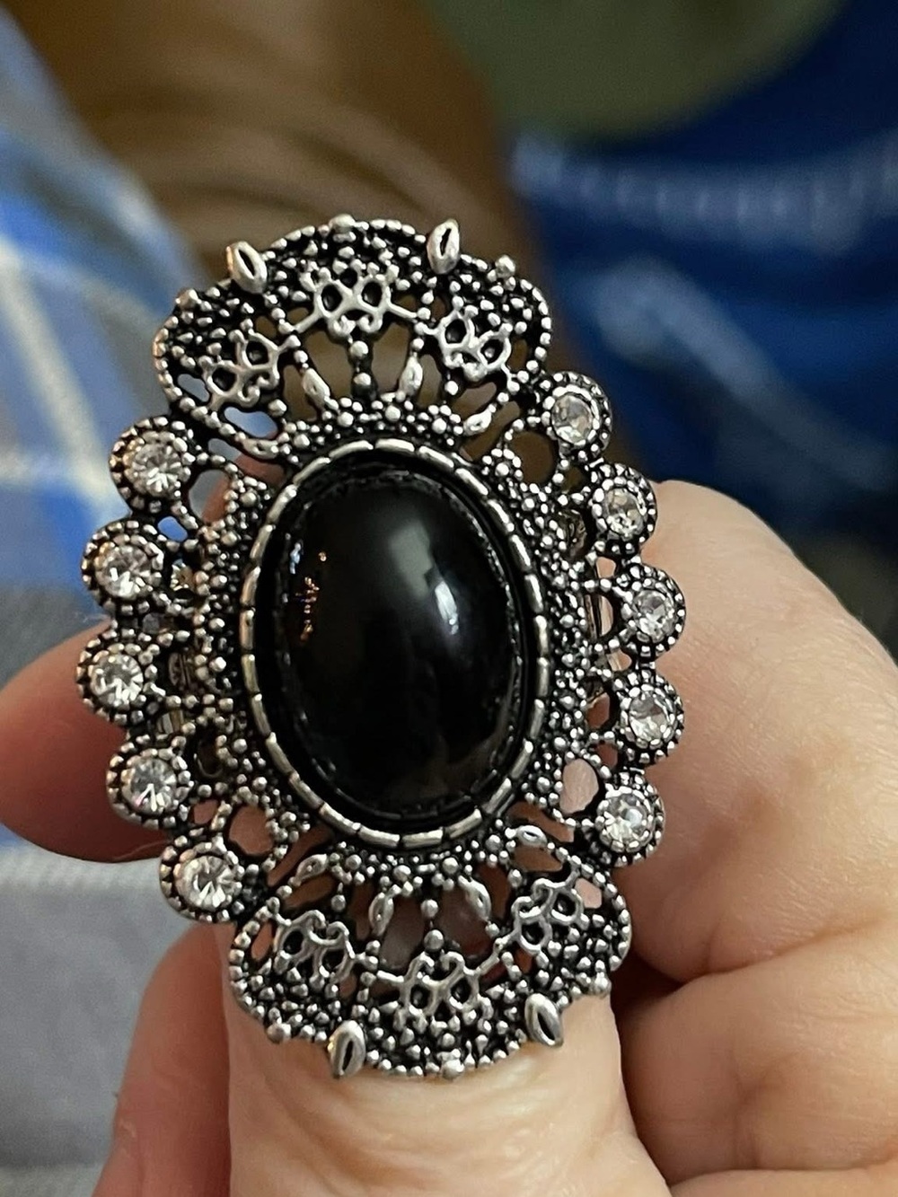 paparazzi Black Cabochon Filigree Statement Ring